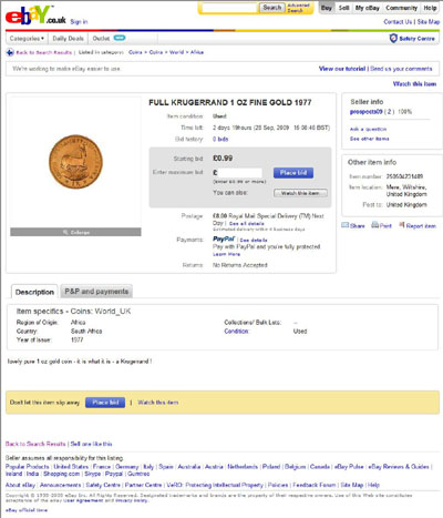 prospects09 eBay Listing Using our 1977 South African Gold 1 Rand Photographs